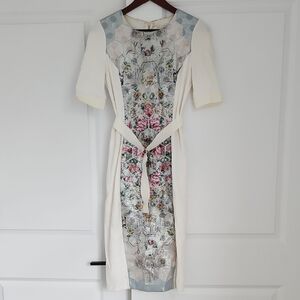 Ted BAKER Cream Floral Panel Midi Dress
